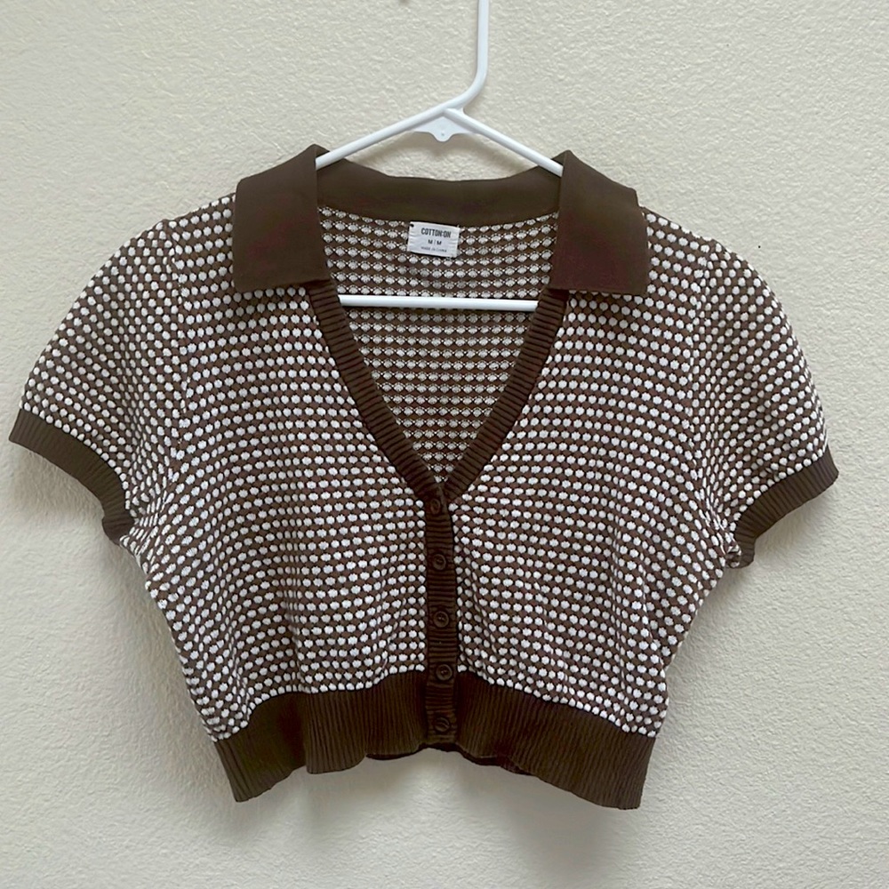 Cotton On Brown and White Crop Top